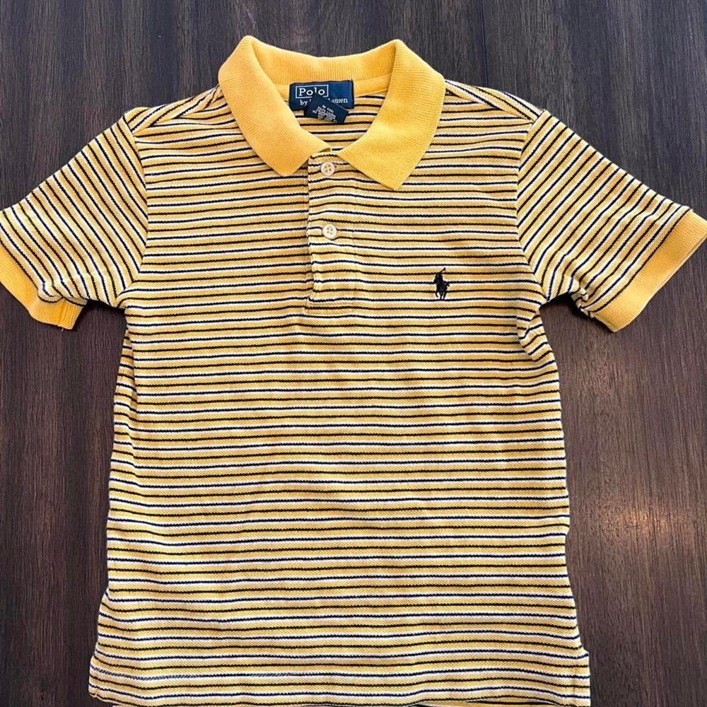 Polo Ralph Lauren Yellow Black Striped Cotton Polo Shirt 4 4T